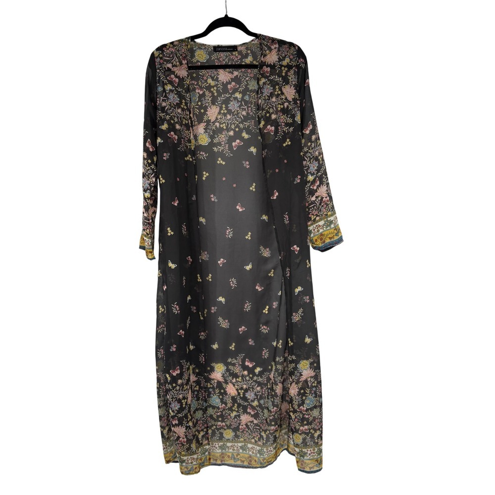 ZANZEA Kimono Cardigan S Floral Butterfly Black Bohemian Festival Cover Up